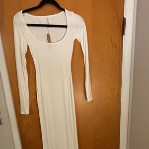 Skims Soft Lounge Long Sleeve Dress in cream, Size Small